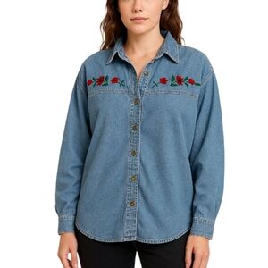 RARE Vintage Embroidered denim shirt size large LD Creations